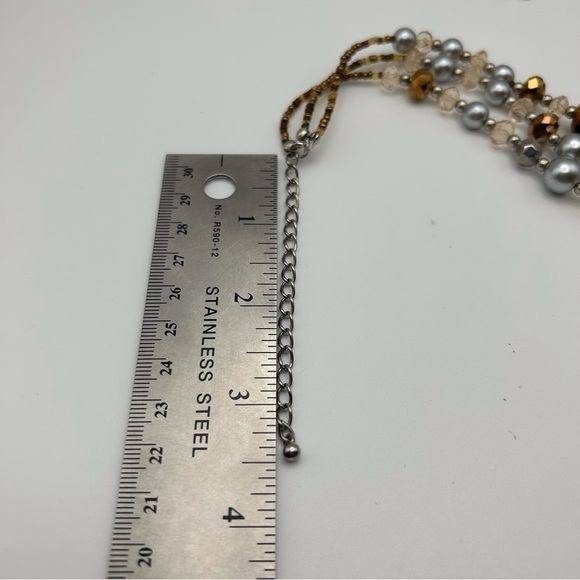 Silver Faux Pearl & Brown Leaf Filigree Painted Beaded Multilayered Necklace - Picture 8 of 8